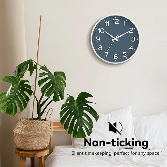 Wall Clock 12 Inch Silent Wall Clocks Battery Operated- Modern Non Ticking Analog Clock Decorative for Living Room Bedroom Office Kitchen(Azure Blue)