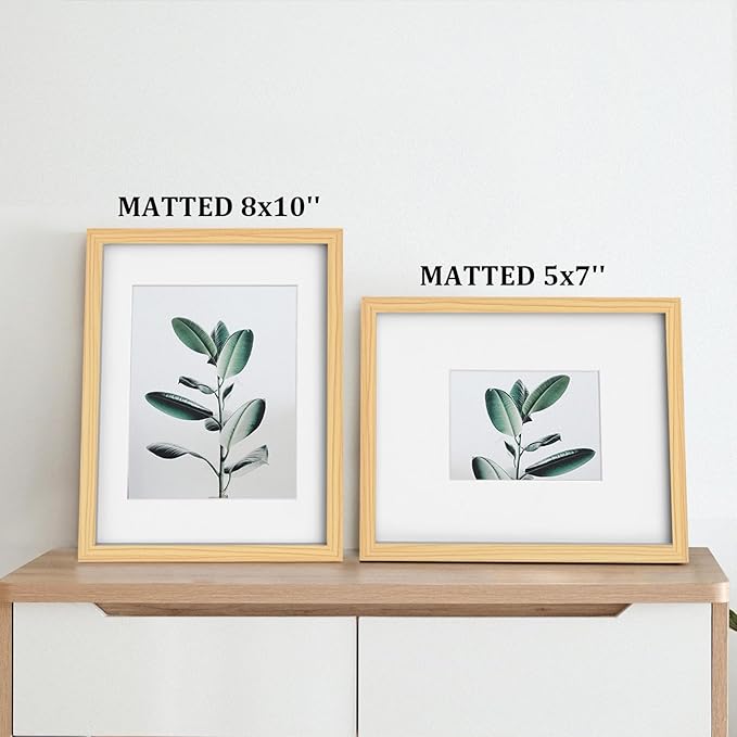 Egofine 11x14 Picture Frames Natural Wood 2 PCS Made of Solid Wood Covered by Plexiglass - for Table Top and Wall Mounting for Pictures 8x10 or 5x7 with Mat Horizontally or Vertically Display Photo