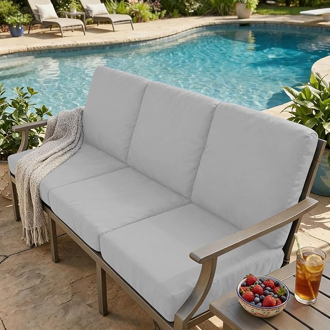 hyha Milk Silk Couch Cushion Covers, Soft Magic Sofa Covers Washable for 2 Cushion Couch, Stretch Sectional Outdoor Cushion Covers for Patio Furniture with Elastic Bottom(Medium, Grey)