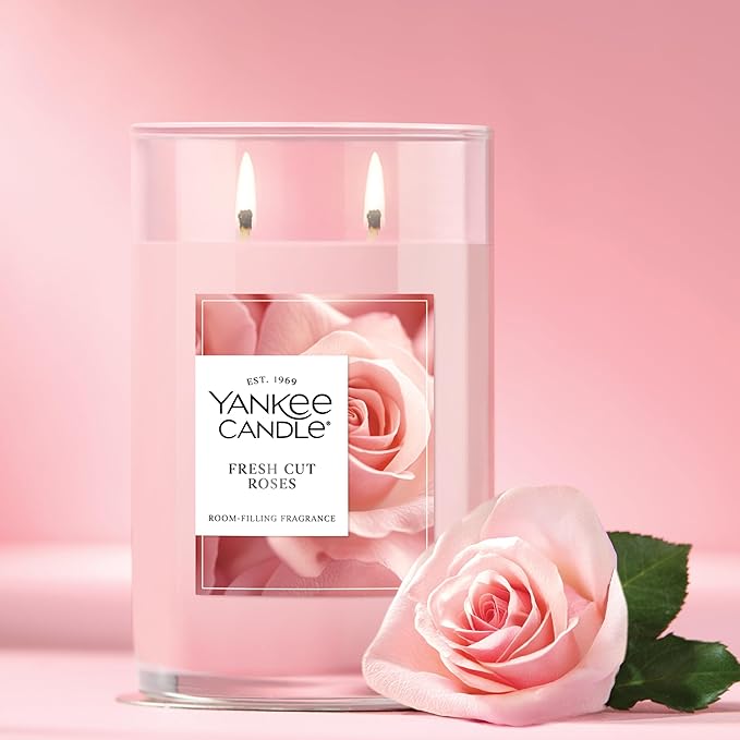 Yankee Candle Large Tumbler Scented Candle with up to 80 Hour Burn Time, Premium Plant Wax Blend for Consistent Burn, 20 oz Tumbler Candle with Room Filling Fragrance, Fresh Cut Roses
