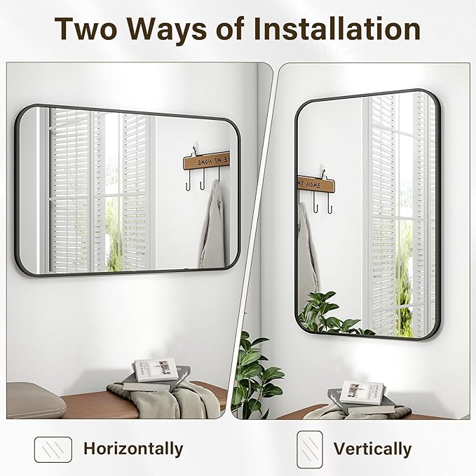 HARRITPURE Bathroom Mirror 40''x30'' - Black Wall Mirror for Over Sink, Aluminum Frame Rectangle Vanity Mirrors for Entryway Bedroom Living Room, Wall-Mounted Horizontally or Vertically