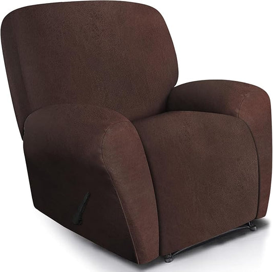 ANARACHON Leather Look Recliner Chair Covers, 4 Pieces Recliner Covers Non Slip, Soft Cover for Reclining Chair, Washable Furniture Protector for Pets (1 Seater, 024 Chocolate)