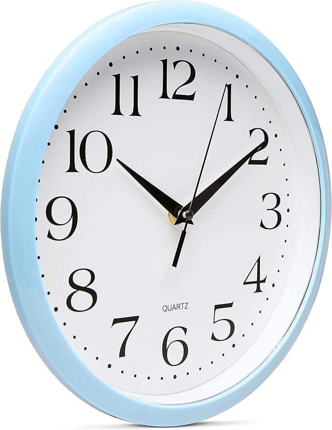 Bernhard Products Light Blue Wall Clock Silent Non Ticking - 10 Inch Quality Quartz Battery Operated Round Easy to Read Home/Kitchen/Office/Classroom/School Clock