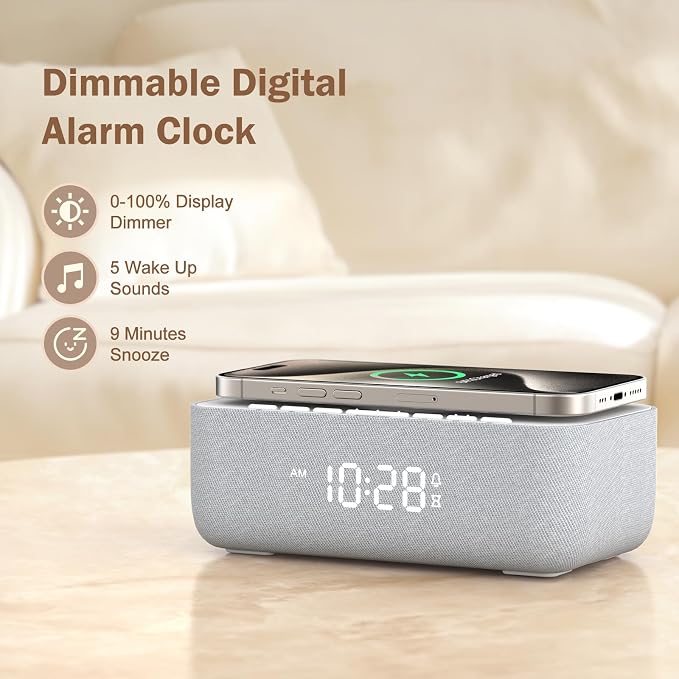 REACHER 15W Wireless Charging Alarm Clock with White Noise Machine - Image 4