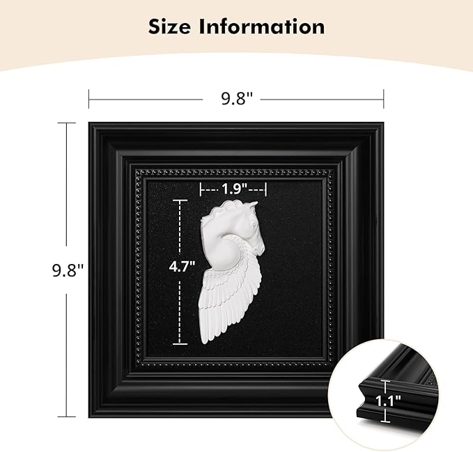 FOLKOR LIFE Black and White Framed Wall Art Sculpture for Home Decor, Classic Pegasus Statue Hanging Wall Plaque for Modern Farmhouse Living Room, Bedroom, Office Decoration