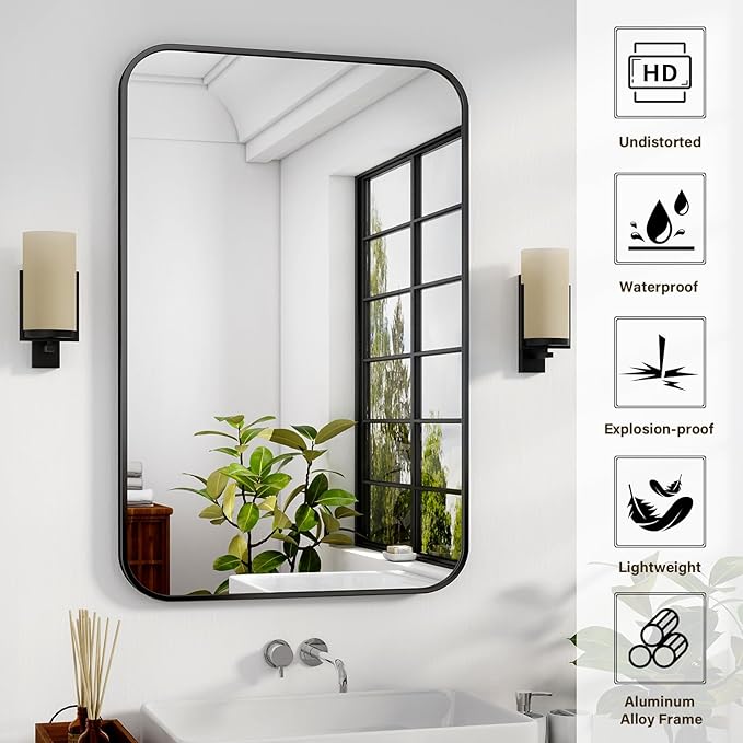 HARRITPURE Bathroom Mirror 48''x30'' - Black Wall Mirror for Over Sink, Aluminum Frame Rectangle Vanity Mirrors for Entryway Bedroom Living Room, Wall-Mounted Horizontally or Vertically