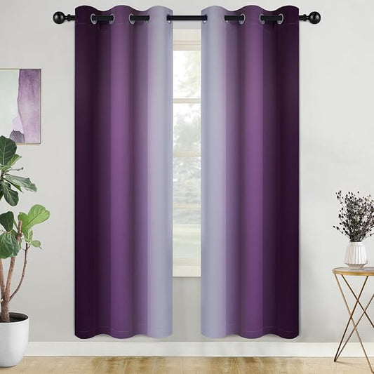 COSVIYA Curtains & Drapes Ombre Purple Curtains 72 inch Length 2 Panels, Grommet Room Darkening Light Blocking Insulated Thermal Gradient Window Curtains for Bedroom/Living Room,42x72 inches