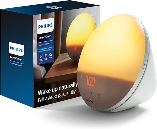 Philips SmartSleep Wake-up Light, Colored Sunrise and Sunset Simulation, 5 Natural Sounds, FM Radio & Reading Lamp, Tap Snooze, HF3520/60 by Unknown