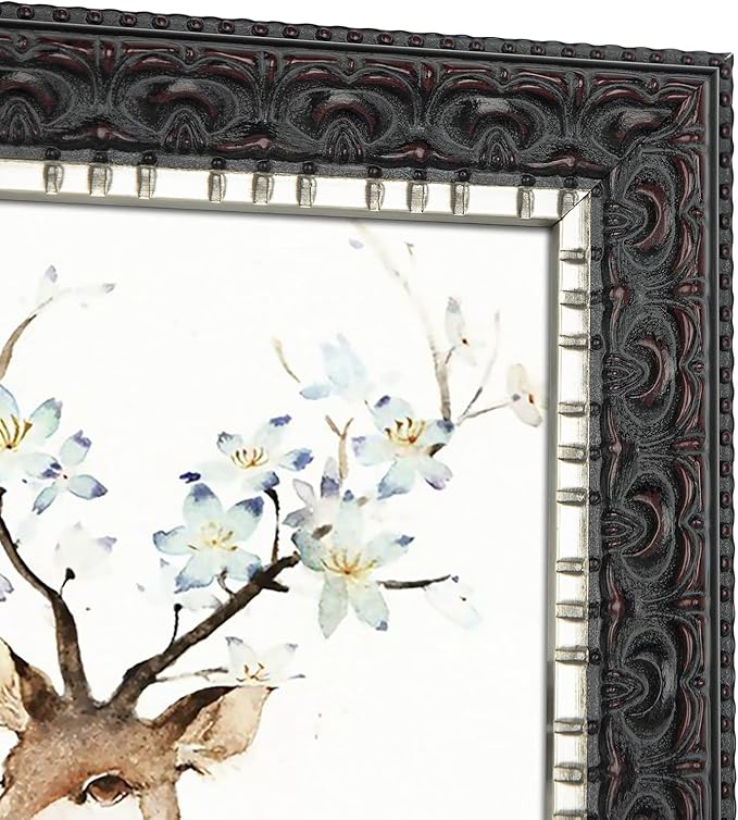 Golden State Art, 8X10 Ornate Finish Photo Frame, Black with Silver & Burgundy Color, Real Glass