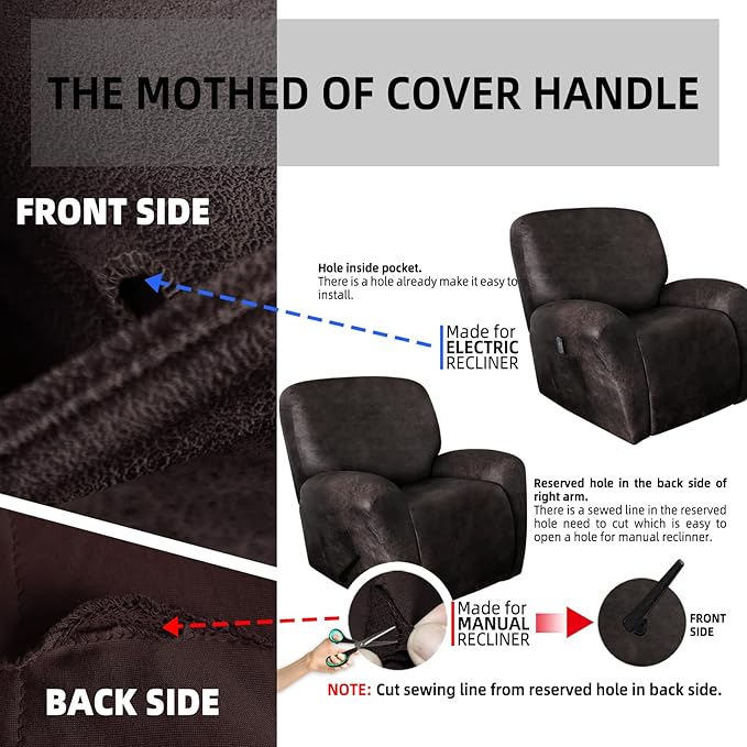 ANARACHON Leather Look Oversize Recliner Chair Covers, Thick 4 Pieces Recliner Covers for Recliner Chair, Leather Cover for Recliner Slipcovers for Pets Kids(X-Large, Black Coffee)