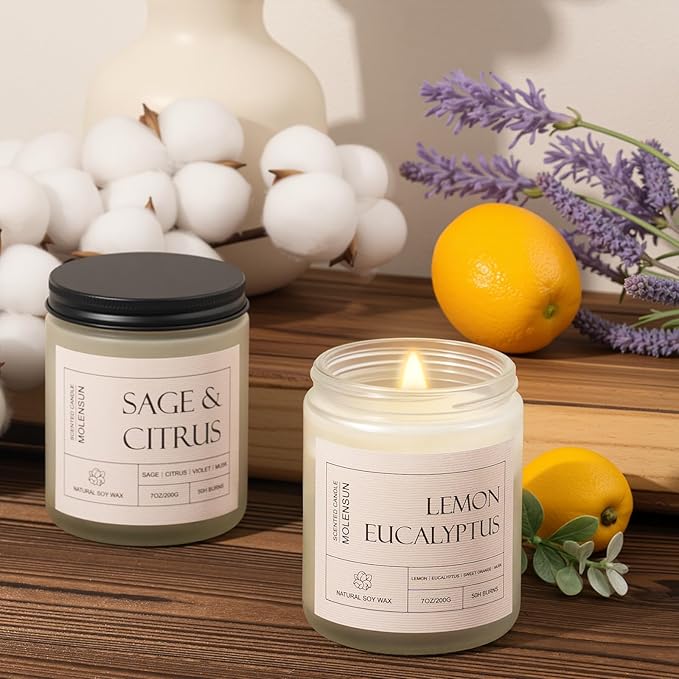 4 Pack Candles for Home Scented, 28 oz Long Lasting Candles, Soy Candle Set Gift for Women - Lavender Thyme/Lemon Eucalyptus/Sage &Citrus/Vanilla Cupcake
