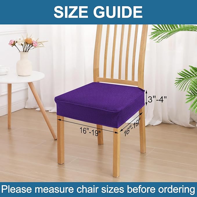 Smiry Waterproof Seat Covers for Dining Room Chairs Set of 4, Stretch Jacquard Removable Washable Chair Seat Slipcovers Protector, No Rear Covers, Violet