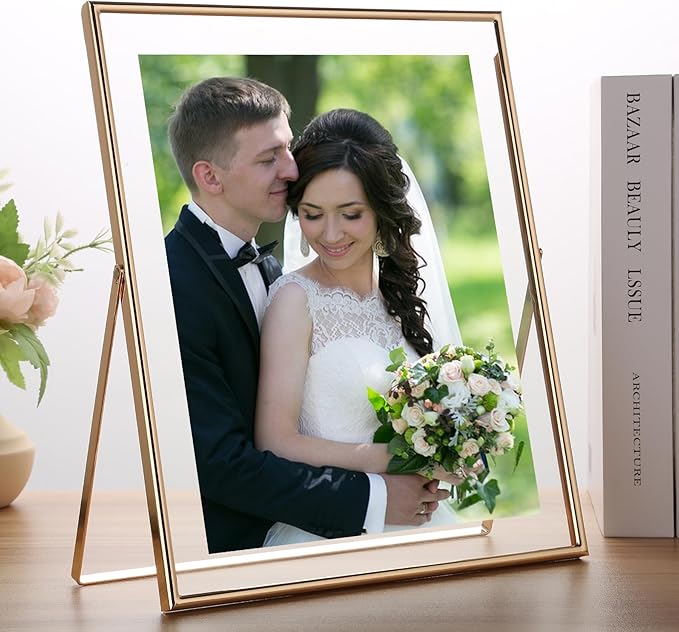 Gold 10x12 Floating Frame 2-Pack for Photo Sizes(7x9''8x10'',8.5x11''),Adjustable Tabletop/Shelf Floating Picture Frame 8x10'',Classy Gift Choice for Wedding,Christmas,Home or Office Decor