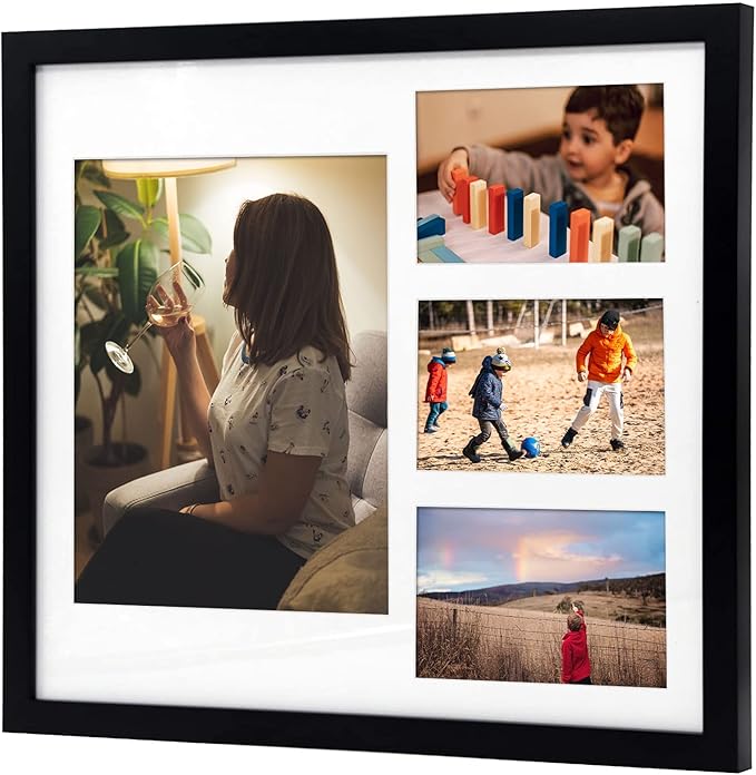 Golden State Art, 14x16 Black Wood Picture Frame - White Mat for 8x10 and 4x6 Photos - Real Glass, Sawtooth Hanger, Swivel Tabs - Wall Mounting - Great for Posters, Weddings, and Engagements
