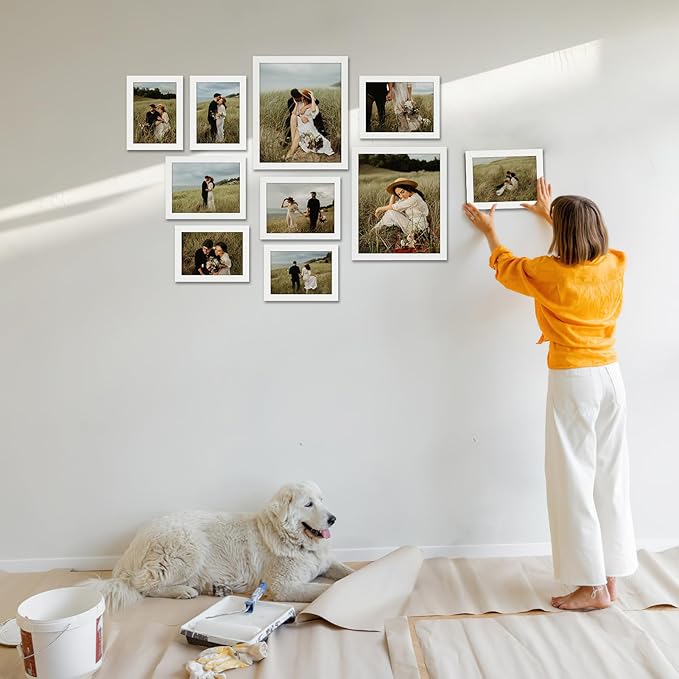 Giftgarden 10-Pack White Picture Frames for Various Sizes Photos, Two 8x10, Four 5x7, Four 4x6, Multi Assorted Modern Frame Collage for Wall or Tabletop Display