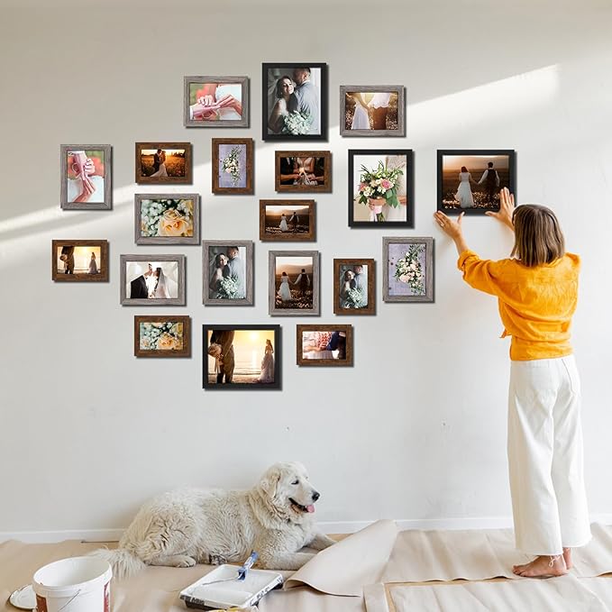 Namalu 20 Pcs Gallery Wall Frames Set Rustic Picture Frames Collage Assorted Photo Wall Decor Pack for Hanging or Tabletop Display Multi Sizes with 8 x 10, 5 x 7, 4 x 6 (Stylish Color)