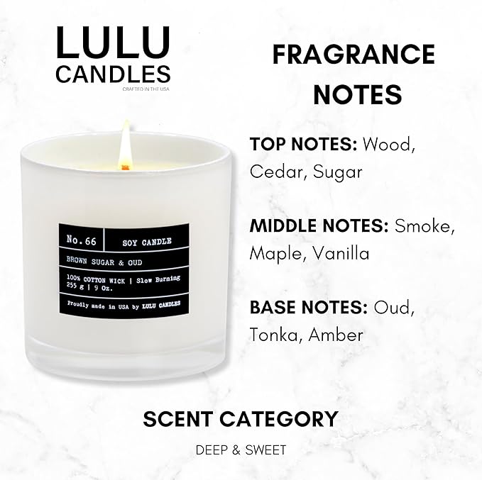 Lulu Candles | Brown Sugar & Oud | Luxury Scented Soy Jar Candle | Hand Poured in The USA | Highly Scented & Long Lasting- 9 Oz.
