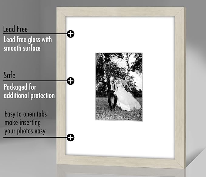 Americanflat 11x14 Picture Frame with Shatter-Resistant Glass - Use as 5x7 Frame with Mat or Display 11x14 Photo Without Mat - Signature Collection - Picture Frames for Wall Display - Light Wood