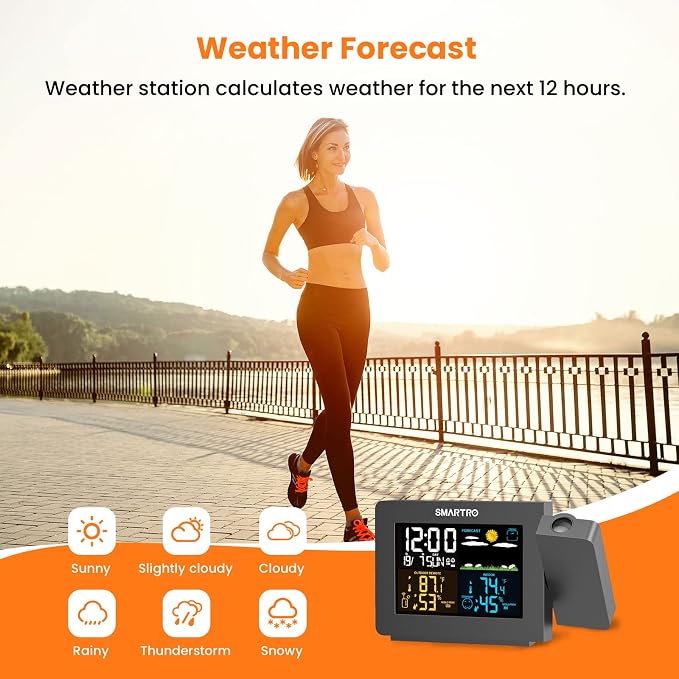 SMARTRO SC91 Projection Alarm Clock for Bedrooms with Weather Station - Image 4