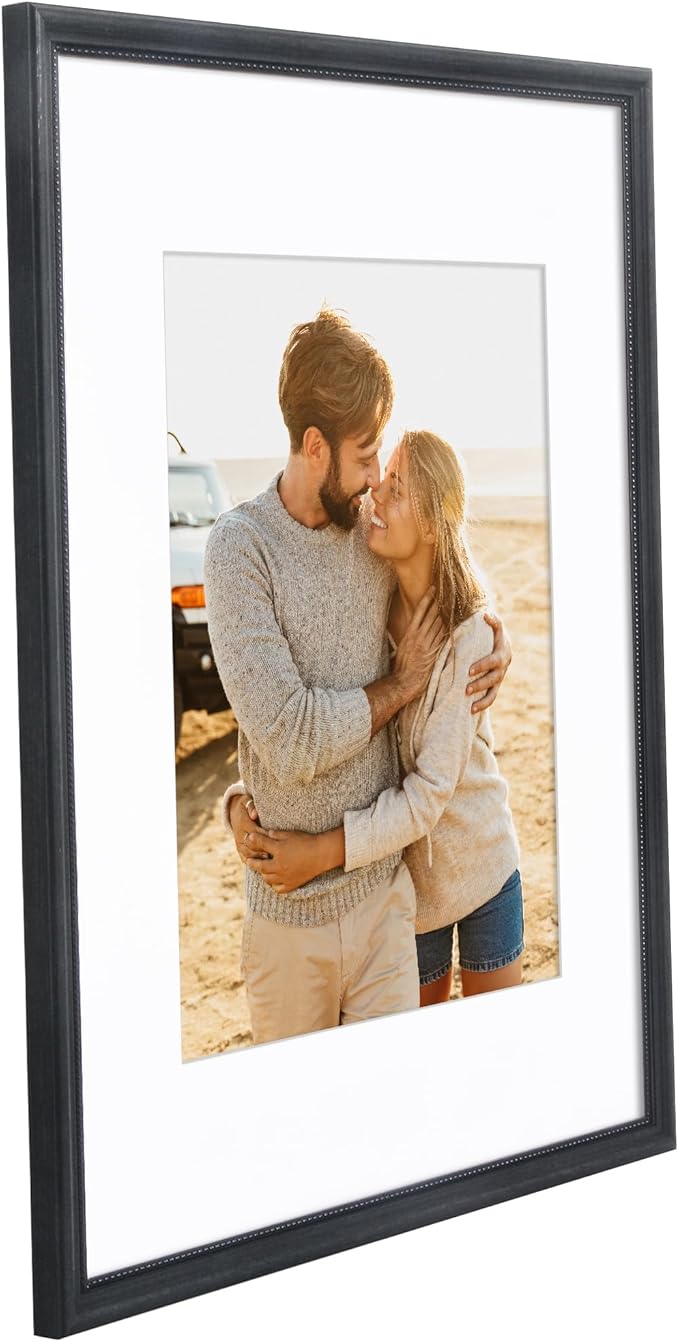 Americanflat Vintage Frames - 16x20 Picture Frame with Beaded Accents and Polished Plexiglass - Use as 11x14 Frame or Display 16x20 Photos Without Mat - Heirloom Collection - Wall Display - Black
