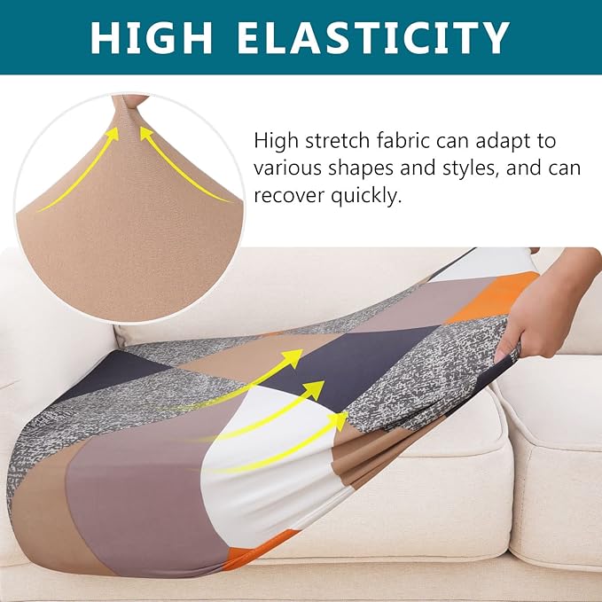 hyha Printed Couch Cushion Covers, Floral Sofa Covers Washable for Cushion Couch, Stretch Pattern Outdoor Cushion Covers for Patio Furniture with Elastic Bottom(Small, Colored Blocks)