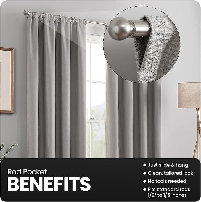 ECLIPSE Kendall Modern Blackout Thermal Rod Pocket Window Curtain for Bedroom or Living Room (1 Panel), 42" x 95", Grey