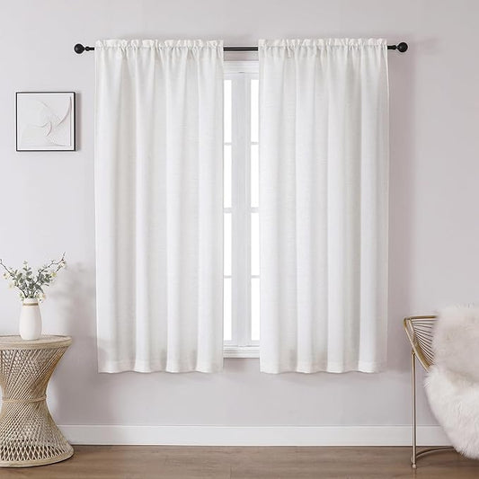 Chyhomenyc Bennet Linen Curtains 63 Inch Length 2 Panels, Faux Linen Textured Burlap Light Filtering Soft Rod Pocket Window Treatment Drapes for Living Room Bedroom, 40Wx63L Inch, Set of 2, Natural