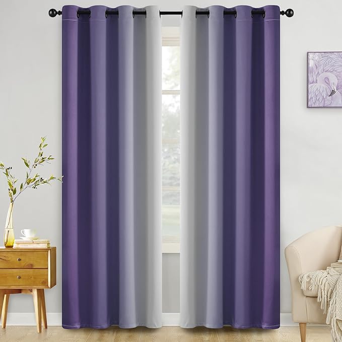 COSVIYA Curtains & Drapes Ombre Lilac Curtains 84 inch Length 2 Panels, Grommet Room Darkening Light Blocking Insulated Thermal Gradient Window Curtains for Bedroom/Living Room,52x84 inches