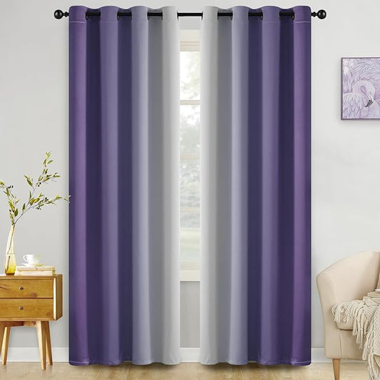 COSVIYA Curtains & Drapes Ombre Lilac Curtains 84 inch Length 2 Panels, Grommet Room Darkening Light Blocking Insulated Thermal Gradient Window Curtains for Bedroom/Living Room,52x84 inches
