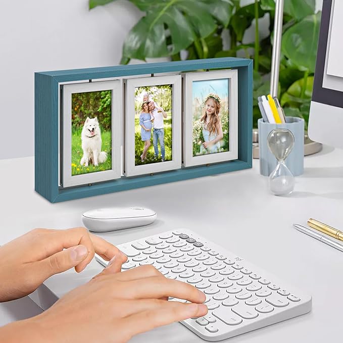 ZEEYUAN 4x6 Picture Frame Wooden Double Side Rotating 4x6 Photo Frame Rustic Collage Frame for 4X6in Pictures, Multiple Family Picture Frame for Desktop