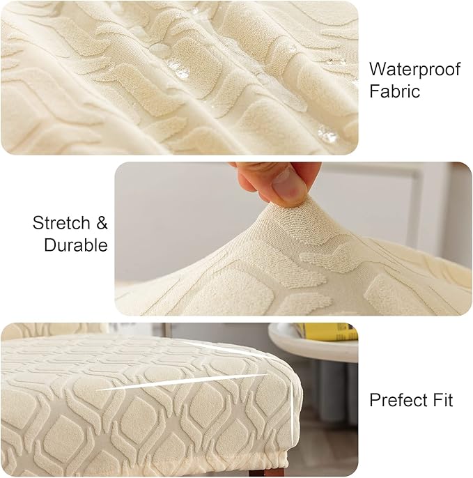 Genina Waterproof Chair Covers for Dining Room, Stretch Jacquard Dining Chair Slipcovers Removable Washable Chair Protector for Kitchen, Parsons (Jacquard-Beige, 4 PCS)