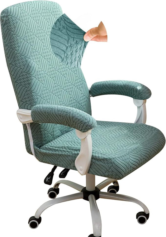 FORCHEER Large Office Chair Cover with Armrest Cover Sage Green Jacquard Patterned Stretch Computer Chair Covers with Long Arm Rest Slipcovers Washable