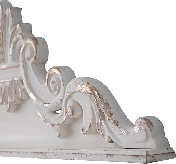 SOFE 39 inch Floral Carved Wall Sculptures French Country Wall Decor, Gorgeous Shabby Chic White Wood Wall Art, Arabesque Over The Door Decor for Farmhouse Living Room Bedroom Entryway Kitchen