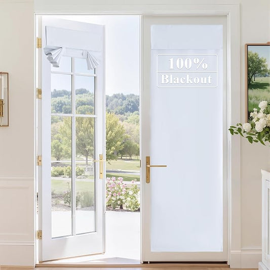 RYB HOME 100% Blackout Door Curtain for French Door, Privacy Shade for Bedroom Office Kids Nursery Window Living Room, W34 x L84 inches, 1 Panel, White