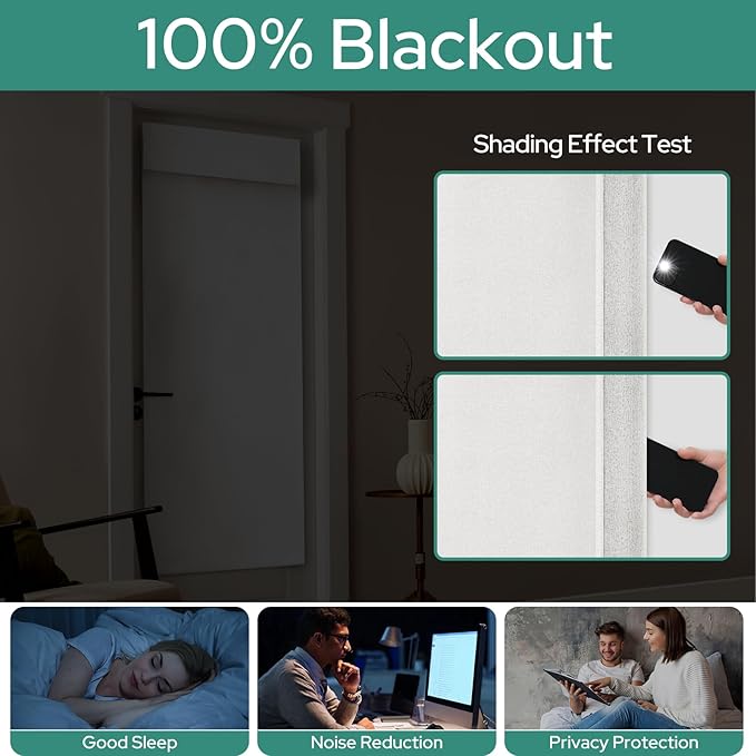 HOMEIDEAS 100% White Linen Blackout French Door Curtains, Privacy Door Window Curtains, 34 X 68 Inch Room Darkening Blinds, Thermal Insulated Shades for Bedroom, 1 Panel