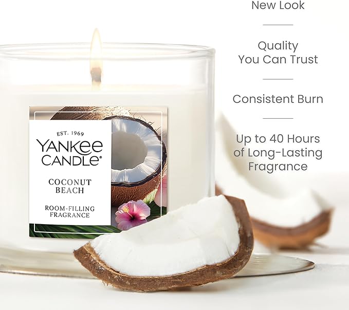 Yankee Candle Small Tumbler Scented Candle, Coconut Beach, 4.3 oz, Premium Plant Wax Blend, Up to 40 Hour Burn Time