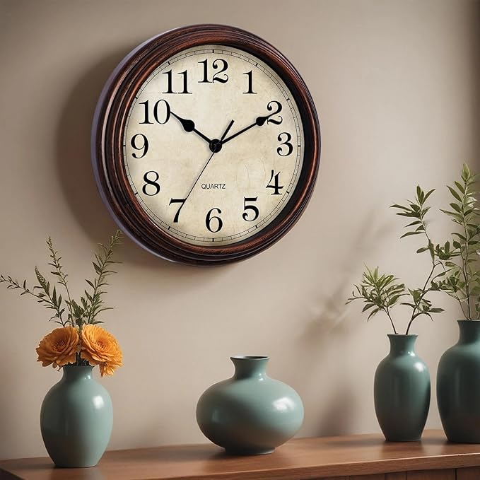 HYLANDA Wall Clock, Bronze Silent Non Ticking Battery Operated Clocks, Decorative for Living Room, Bedrooms, Kitchen, Office (14 inch)