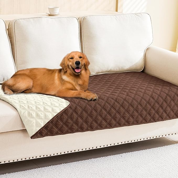 Smiry Waterproof Dog Bed Cover Pet Blanket, Soft Washable Dog Blanket for Furniture Bed Couch Sofa Reversible, Checkered (30"x70", Brown/Beige)