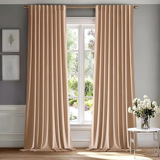 MIULEE Blush Beige Velvet Curtains 108 inches - Luxury Blackout Curtains for Bedroom Living Room Thermal Insulated Super Soft Window Drapes Rod Pocket & Back Tab, W52 x L108 inches, 2 Panels