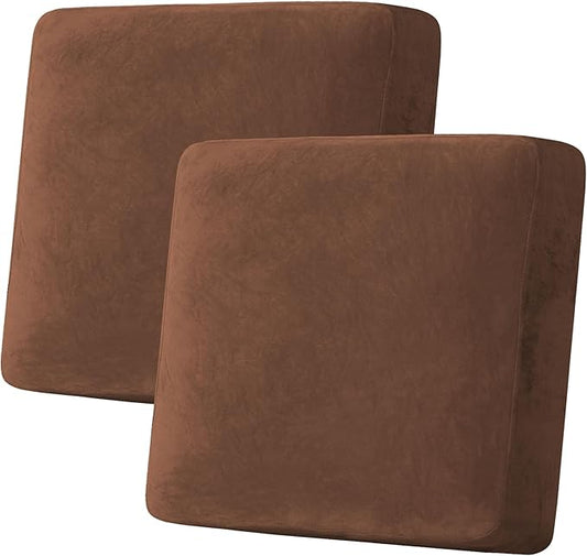 H.VERSAILTEX Velvet Stretch Couch Cushion Cover Plush Cushion Slipcover for Chair Loveseat Sofa Cushion Furniture Protector Seat Cushion Sofa Cover (2 Piece Large Sofa Cushion Covers, Caramel Cafe)