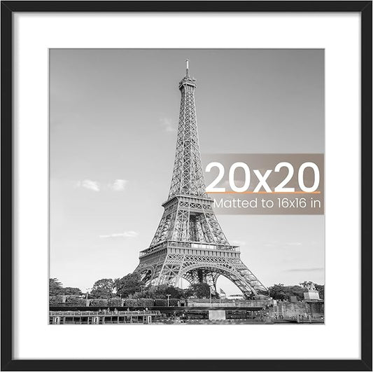 upsimples 20x20 Picture Frame, Display Pictures 16x16 with Mat or 20 x 20 Without, Wall Hanging Puzzle Frames, Black, 1 Pack