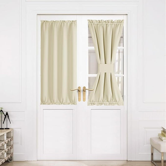 NICETOWN Blackout Door Curtain – Thermal Insulated Blackout Window Cover for French & Front Doors with Adjustable Tieback, Room Darkening Shade for Privacy, Light Beige, W30 x L50, 1 Panel