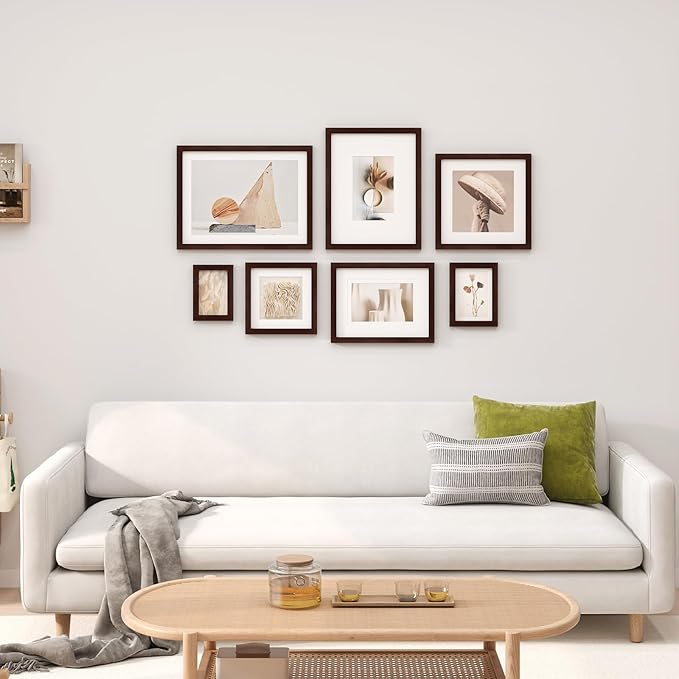 Egofine 12x16 Picture Frames with Plexiglass, Display Pictures 9x12/11x14 with Mat or 12x16 Without Mat Set of 4 for Wall Mounting,Walnut Color