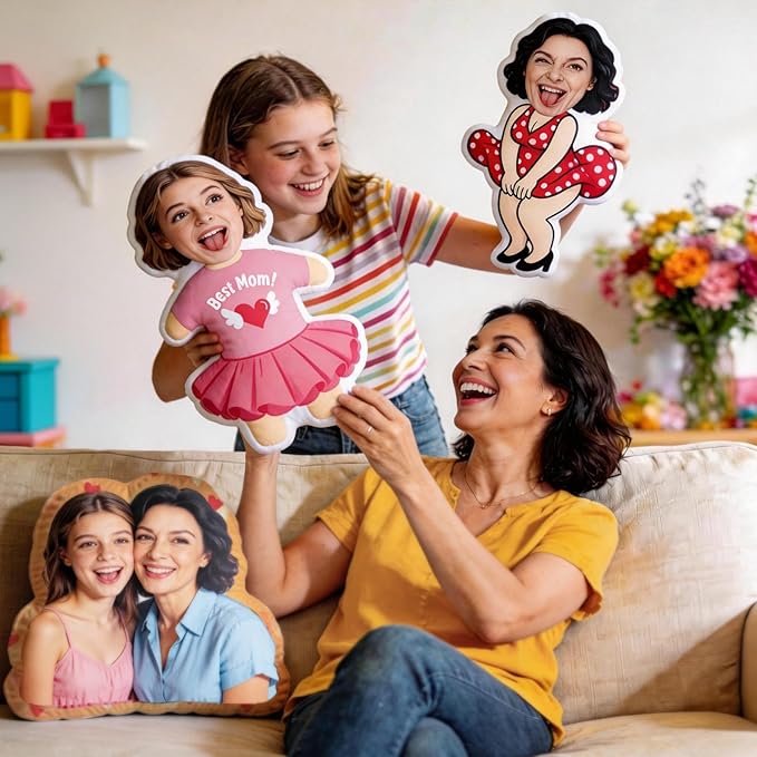 Custom Face Pillow with Body - Funny for Mom Grandma - Custom Pillow with Picture - Personalized Gag Gifts - Customized Stuffed Animal for Home Bed Sofa Decor (Face)
