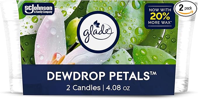 Glade 1-Wick Scented Candle Jar, Dewdrop Petals, Air Freshener Infused with Essential Oils, 4.08 Oz, 2 Count