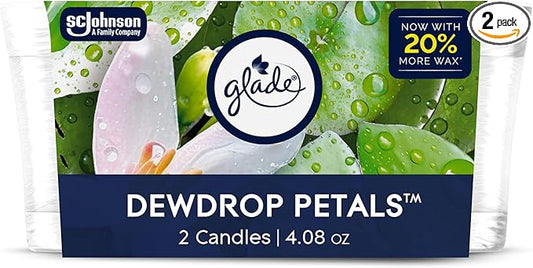 Glade 1-Wick Scented Candle Jar, Dewdrop Petals, Air Freshener Infused with Essential Oils, 4.08 Oz, 2 Count
