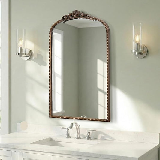 Micasso Vintage Arch Bronze Mirror: 31"x 19" French Baroque Antique Mirror - Traditional Ornate Decorative Mirrors for Wall/Bathroom/Entryway/Hallway - Home Decor for Living Room