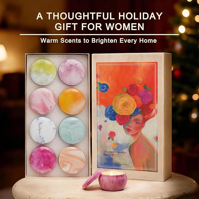 8 Pack Soy Wax Scented Candle Gift Set for Women, Floral, Fruity & Fresh Scents