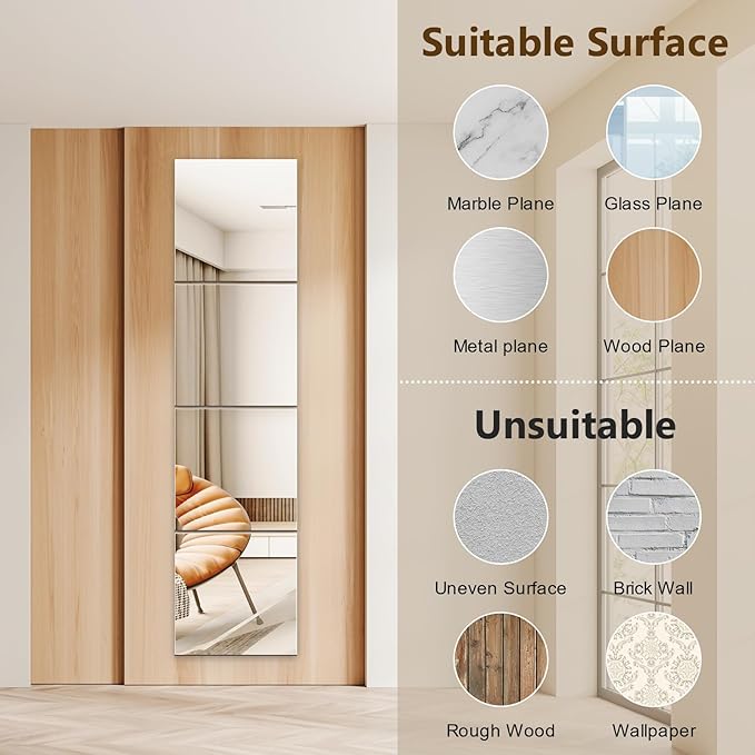 Full Length Mirror Tiles, 12x12 Inch Unbreakable Acrylic Squares for Bedroom, Home Gym, Walls - Shatterproof Mirror Stickers (1pcs)