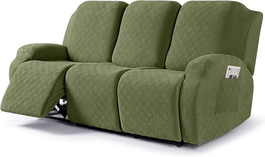 VANSOFY Recliner Sofa Covers, 3-Pieces Stretch Reclining Couch Covers with Pockets Reclining Couch Slipcovers 3 Seater Soft Washable Furniture Protector for Dogs Cats(Army Green)